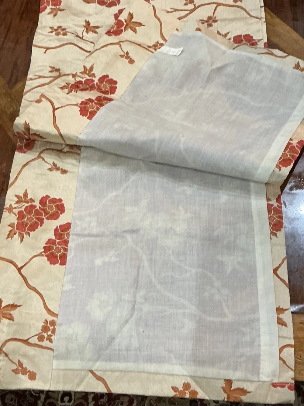 Bundle of four (4) Floral Jacquard valances with Red-Orange Bloom